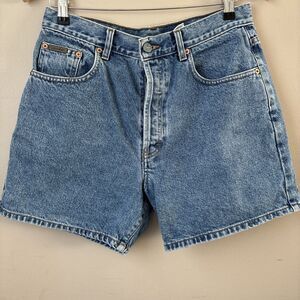 Calvin Klein Women’s Denim Jean Shorts Blue Size 11 Leather Logo